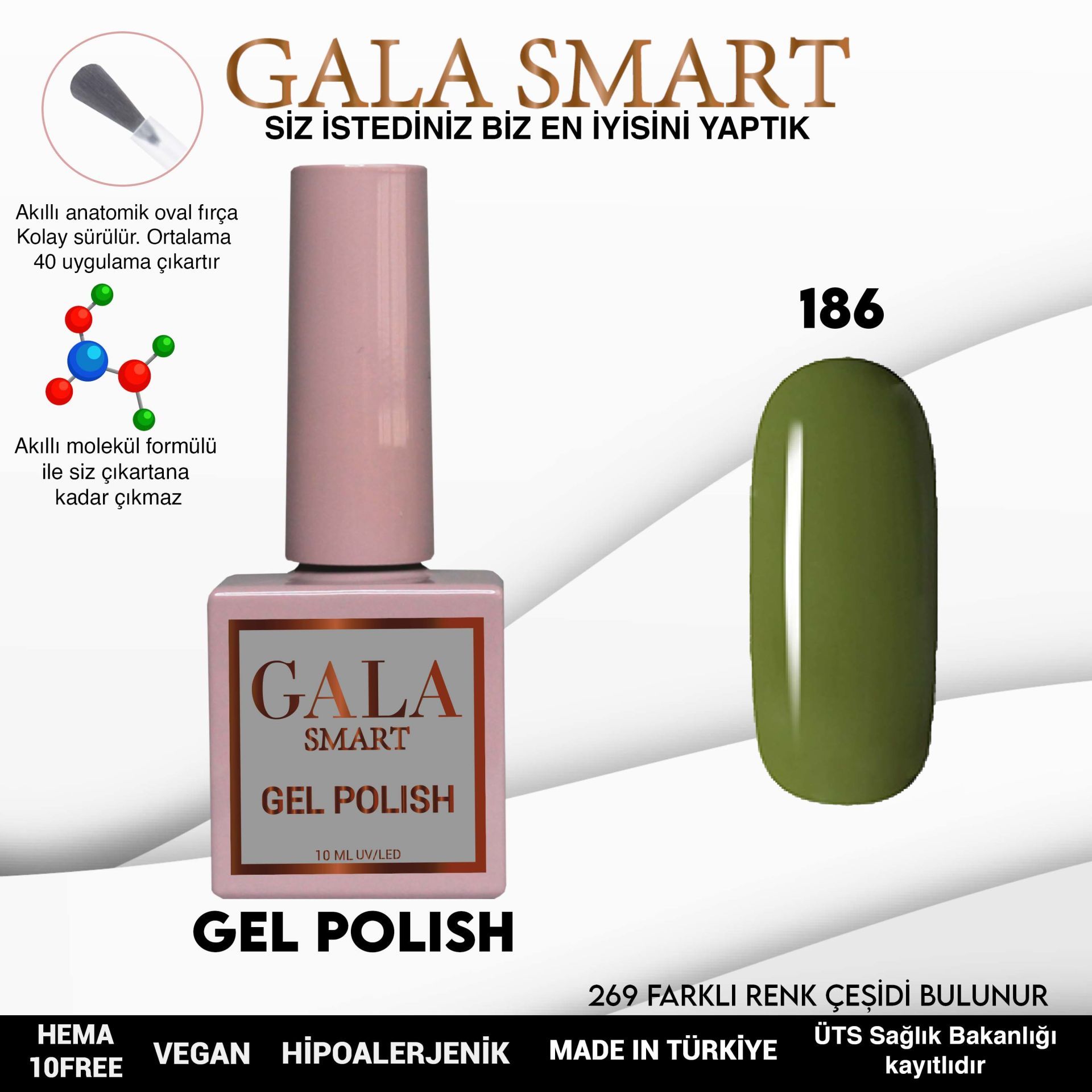 No: 186 Gala Smart Classic Seri Kalıcı Oje 10 ml