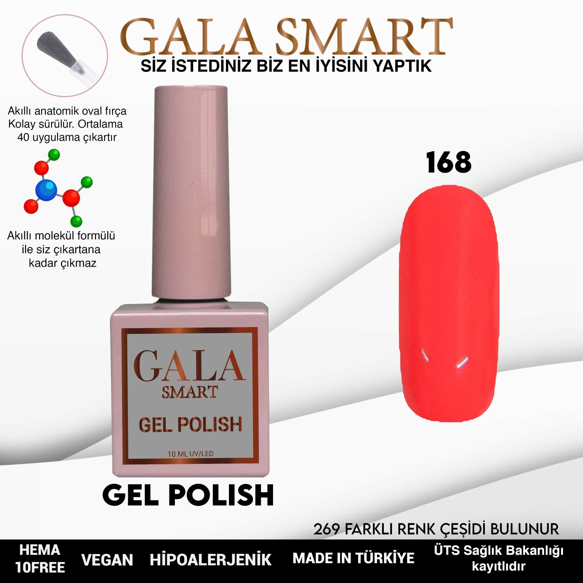No: 168 Gala Smart Classic Seri Kalıcı Oje 10 ml