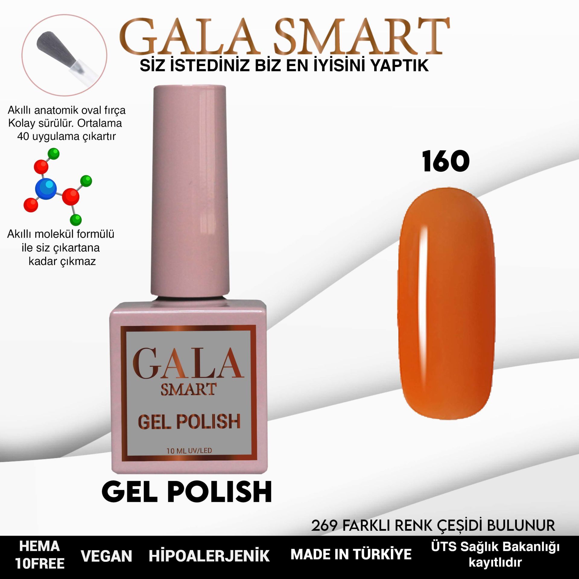 No: 160 Gala Smart Classic Seri Kalıcı Oje 10 ml