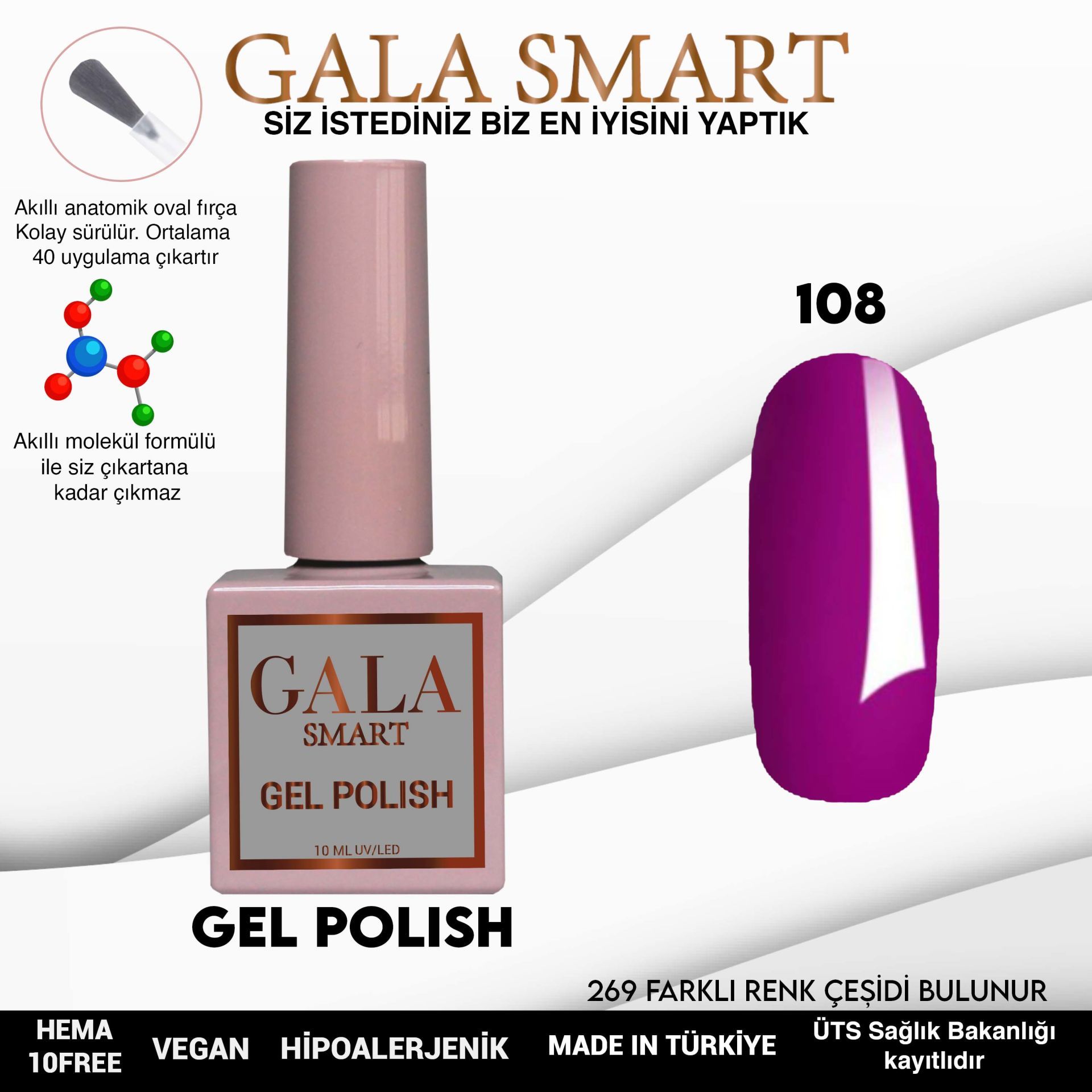 No: 108 Gala Smart Classic Seri Kalıcı Oje 10 ml