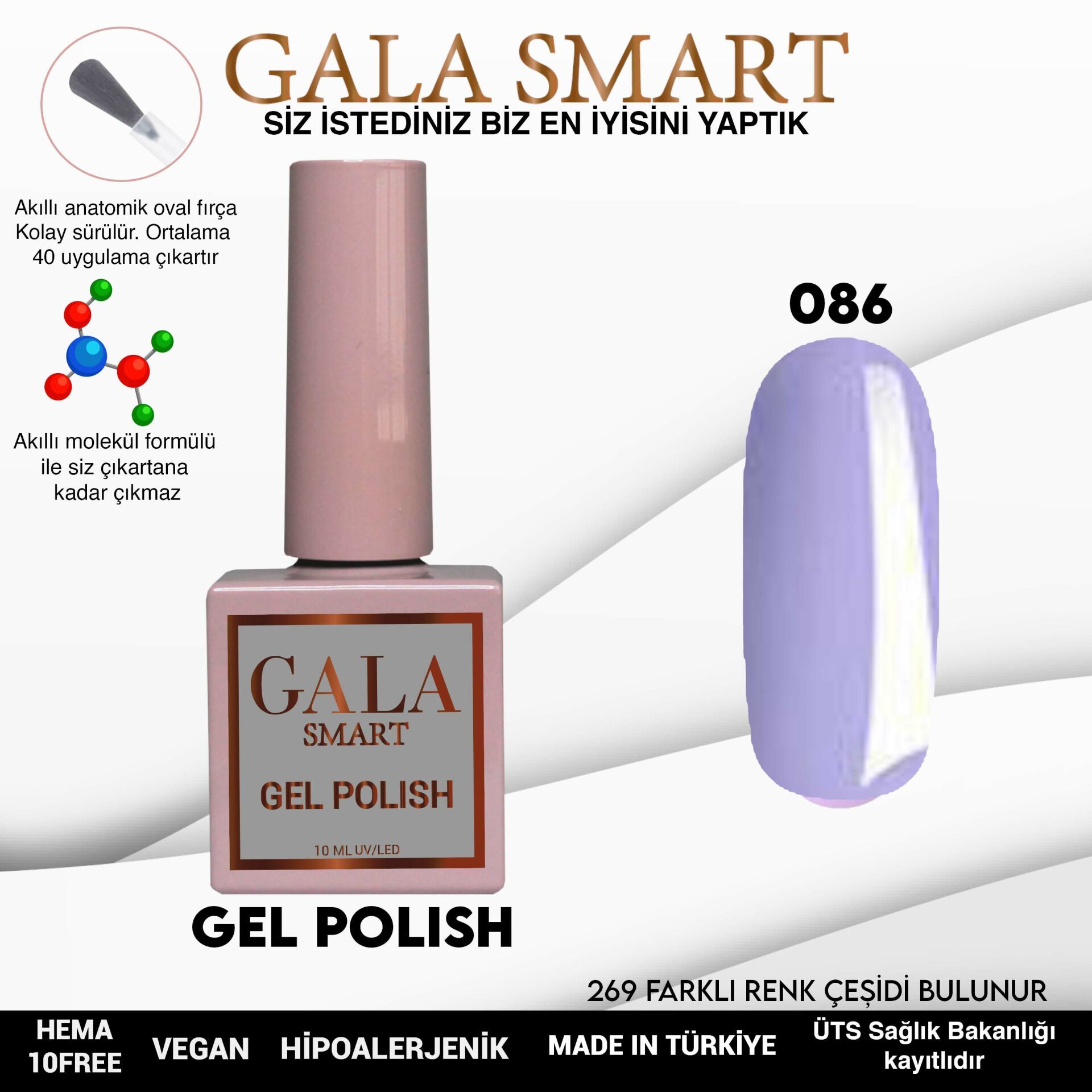 No: 086 Gala Smart Classic Seri Kalıcı Oje 10 ml