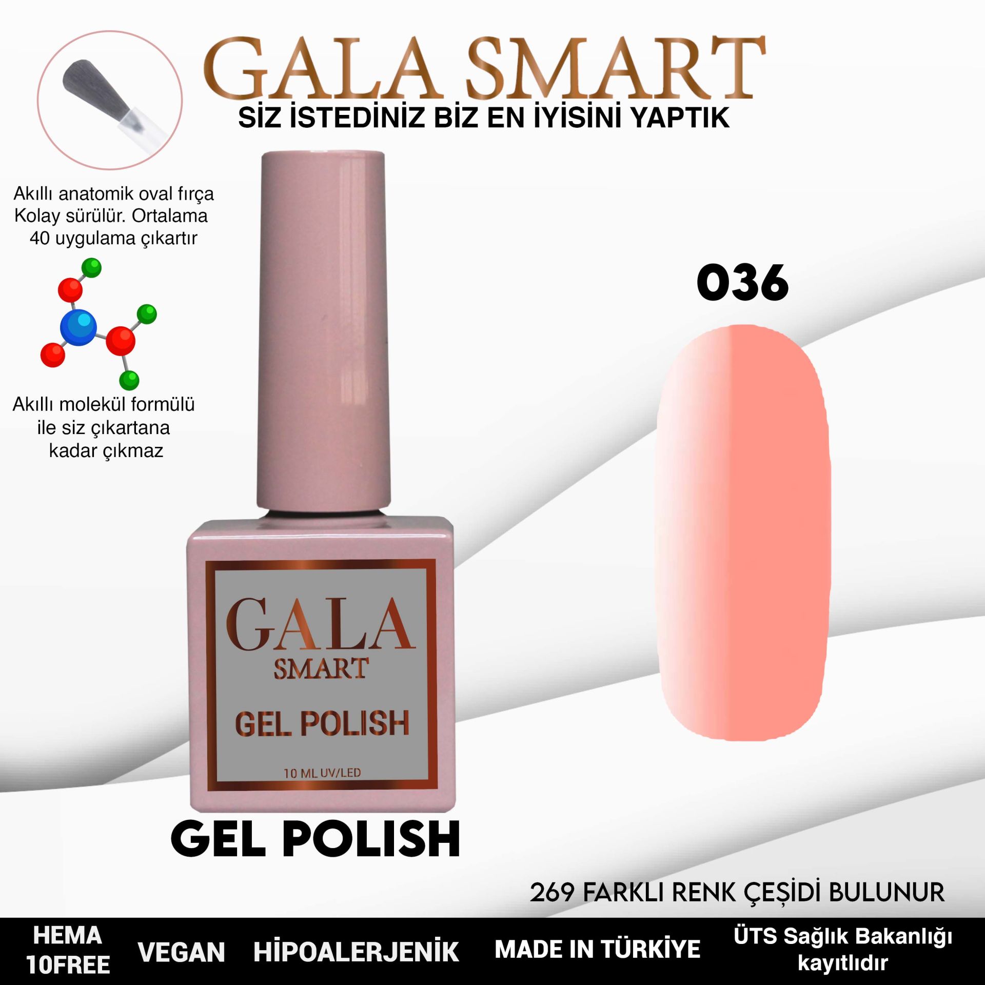 No: 036 Gala Smart Classic Seri Kalıcı Oje 10 ml