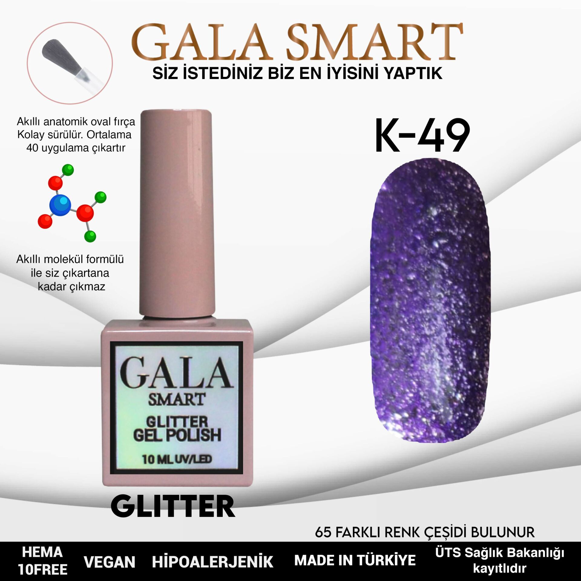 K49 Gala Smart Glitter Kalıcı Oje 10 ml