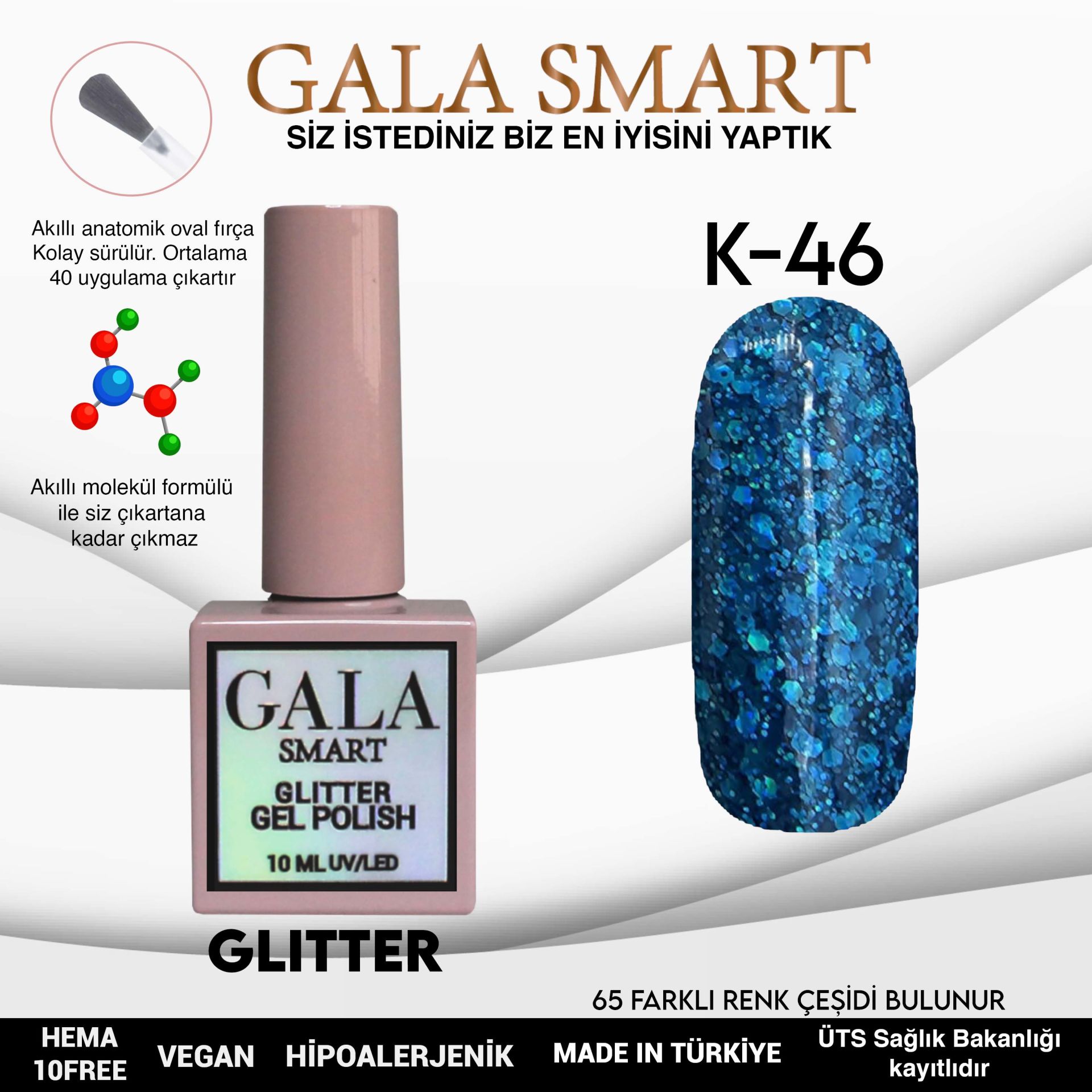 K46 Gala Smart Glitter Kalıcı Oje 10 ml
