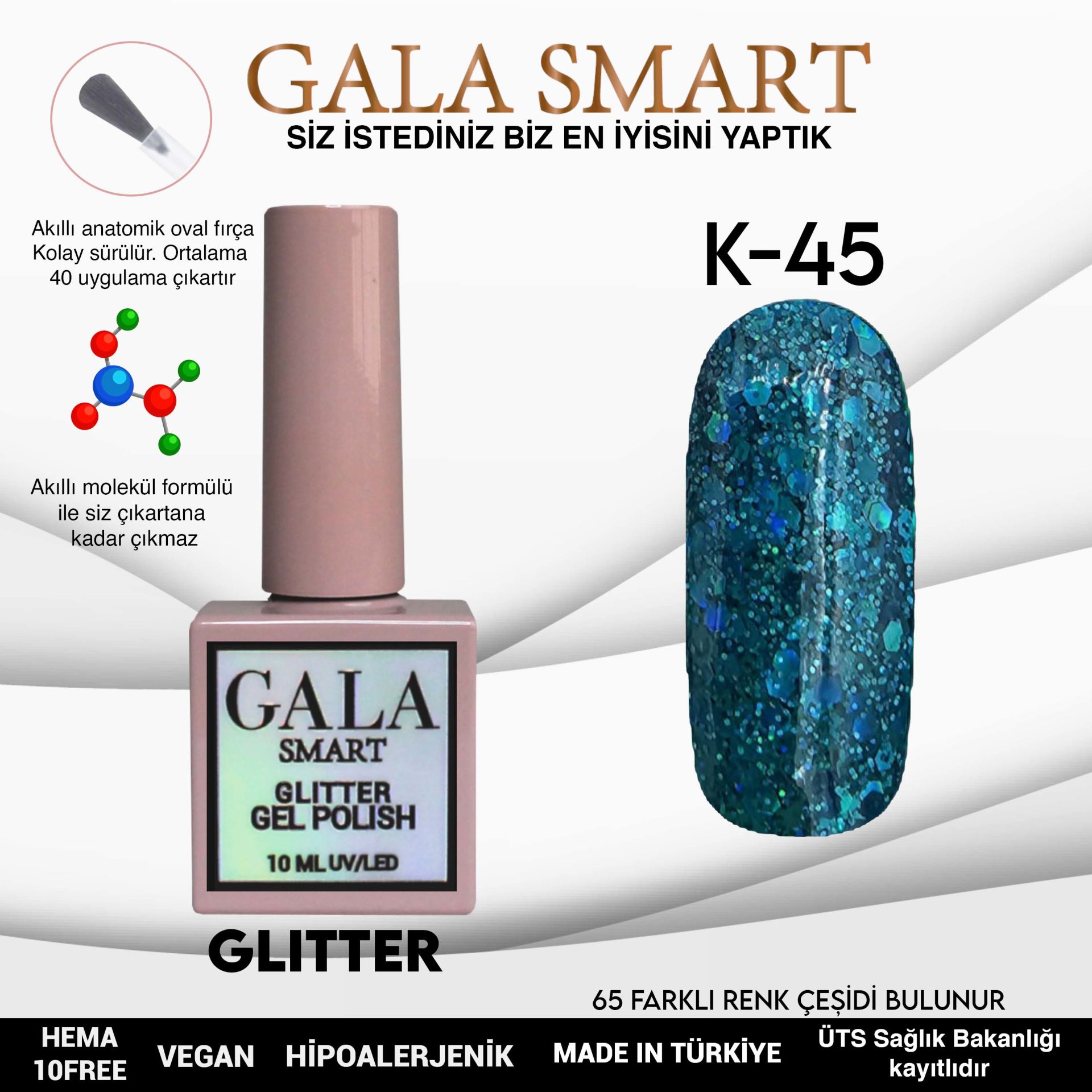 K45 Gala Smart Glitter Kalıcı Oje 10 ml
