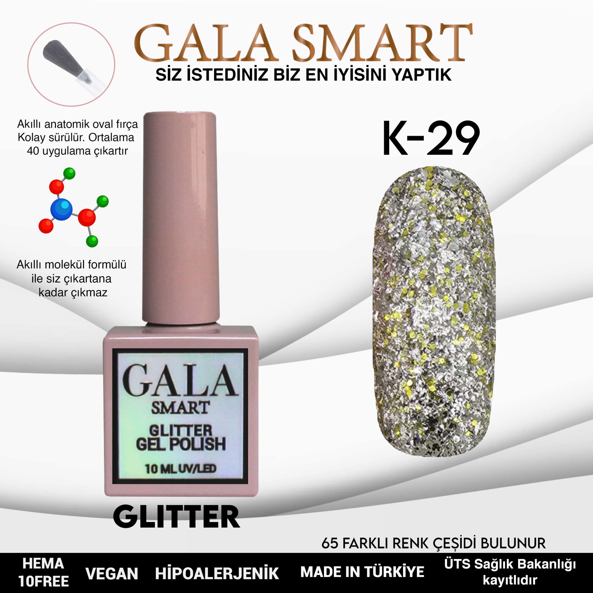 K29 Gala Smart Glitter Kalıcı Oje 10 ml