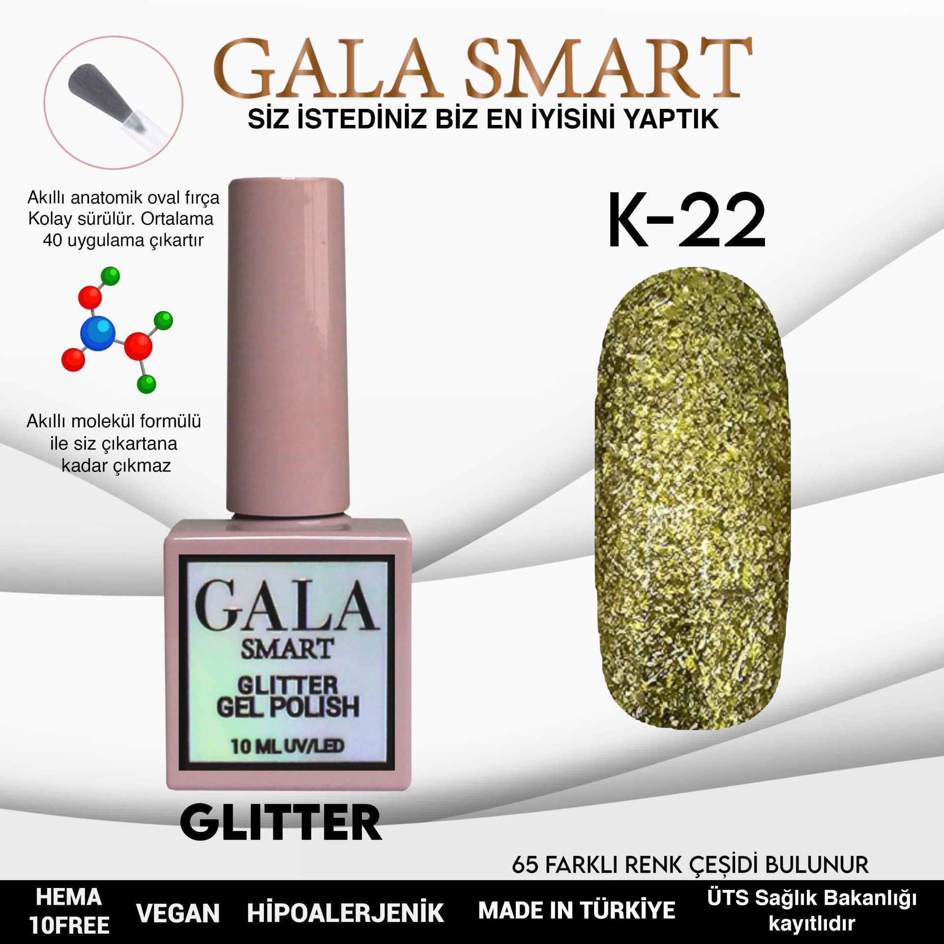 K22 Gala Smart Glitter Kalıcı Oje 10 ml