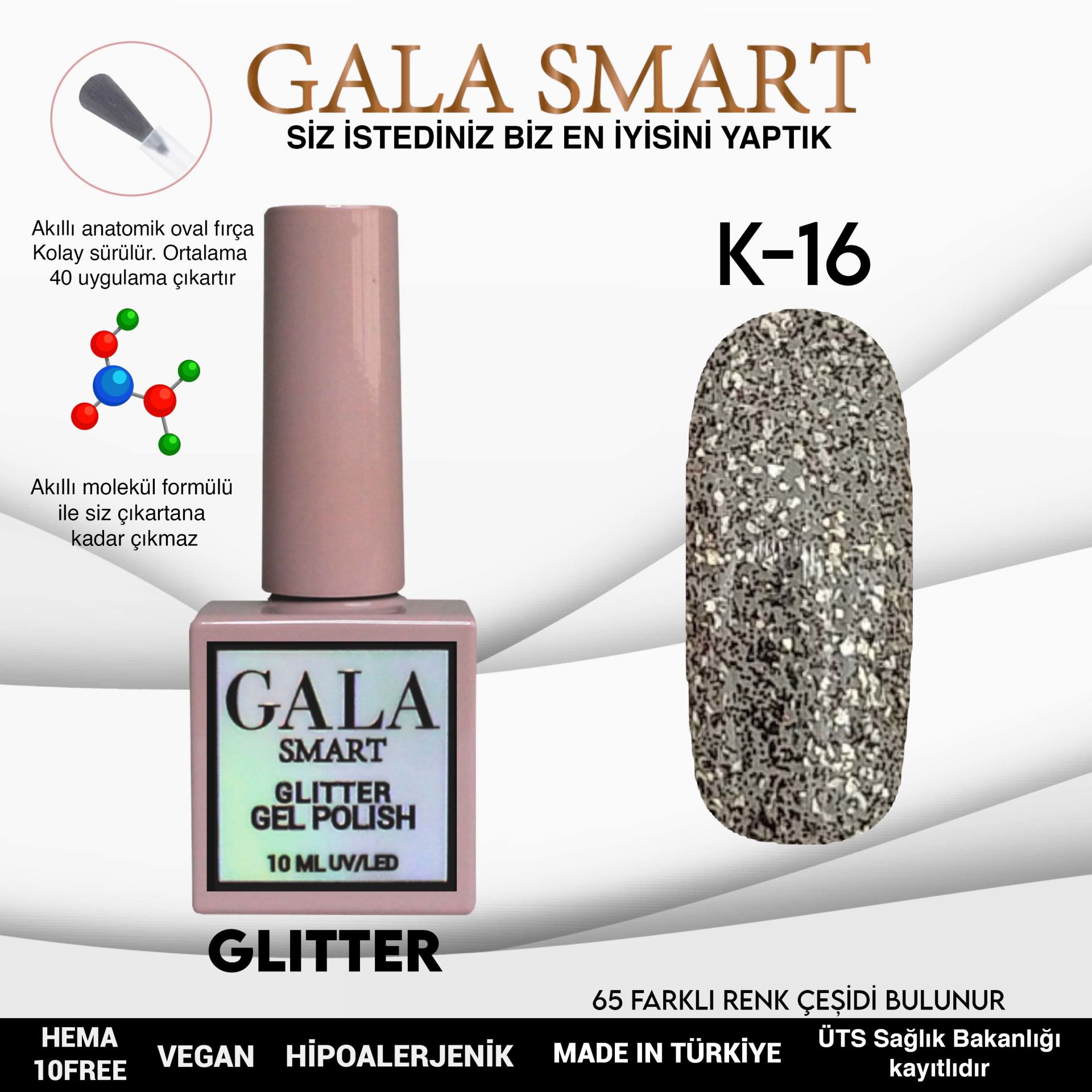 K16 Gala Smart Glitter Kalıcı Oje 10 ml