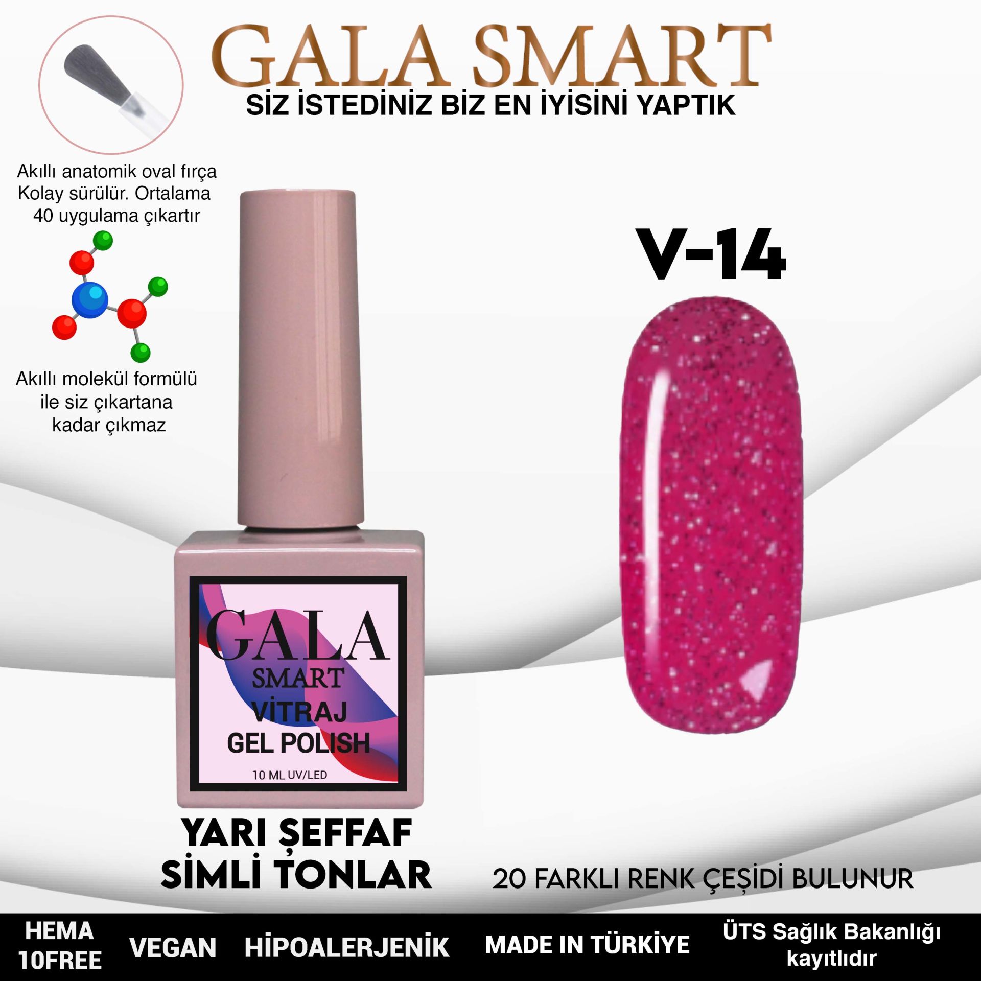V14 Vitraj Kalıcı Oje 10 ml Gala Smart