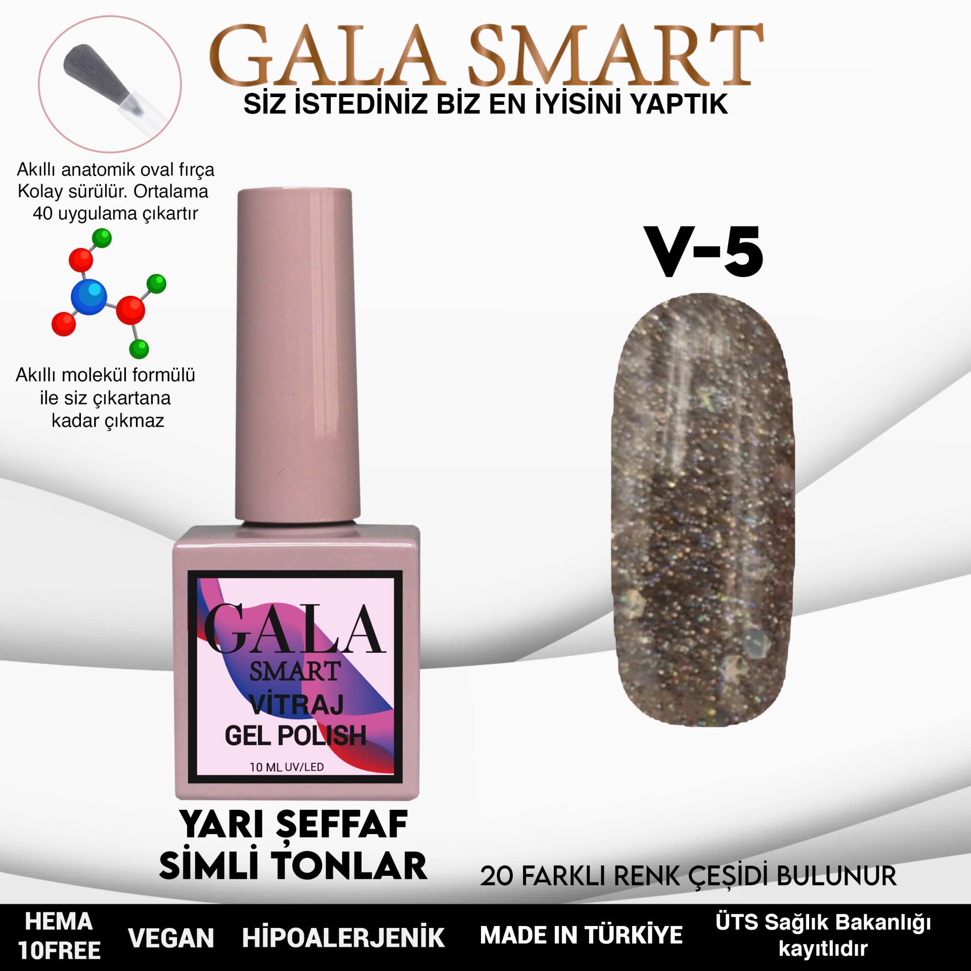 V5 Vitraj Kalıcı Oje 10 ml Gala Smart