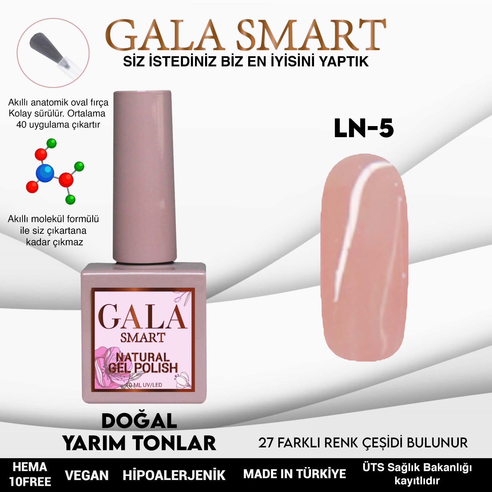 LN-5 NATURAL KALICI OJE GEL POLİSH 10 ML GALA SMART