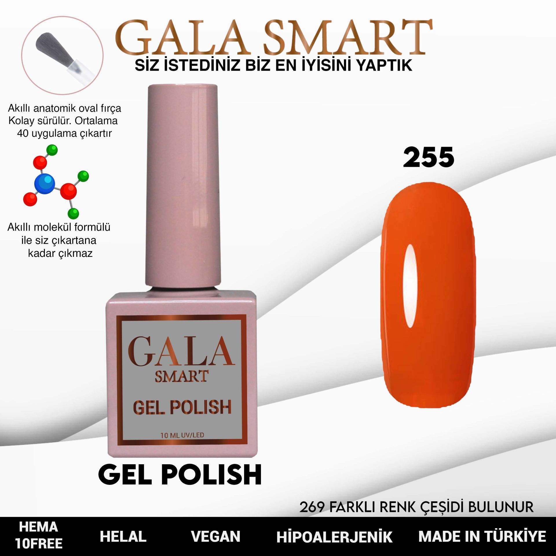 No: 255 Gala Smart Classic Seri Kalıcı Oje 10 ml